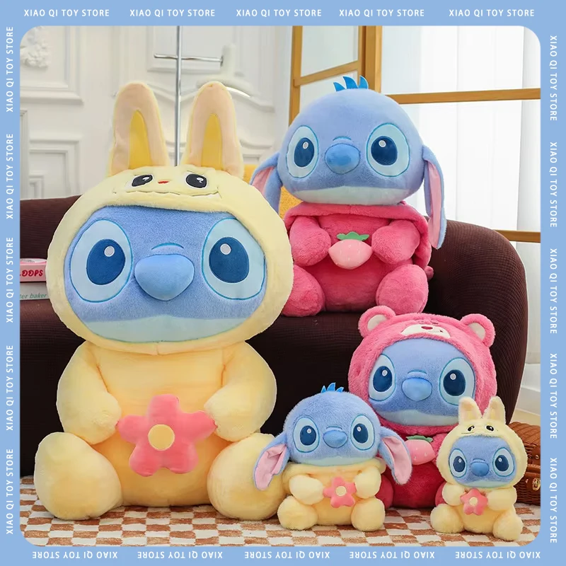 Disney Stitch Plush Toy Strawberry Bear Style Stitch Transforms Into A Rag Cloth To Exchange For Doll Batch Anime Pillows Doll