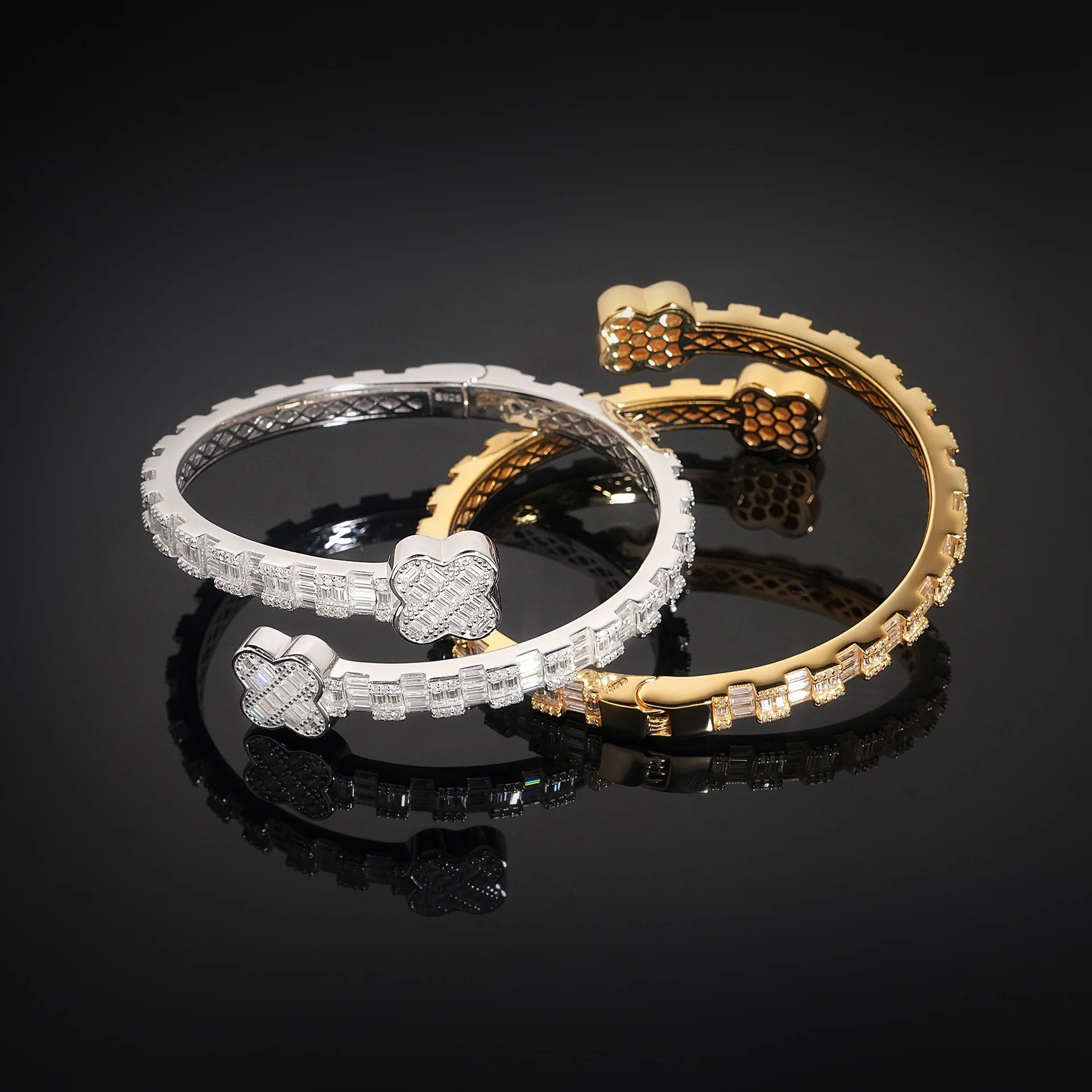 

Цветочный браслет из серебра 925 пробы с муассанитом, отличный модный продвинутый браслет в стиле хип-хоп