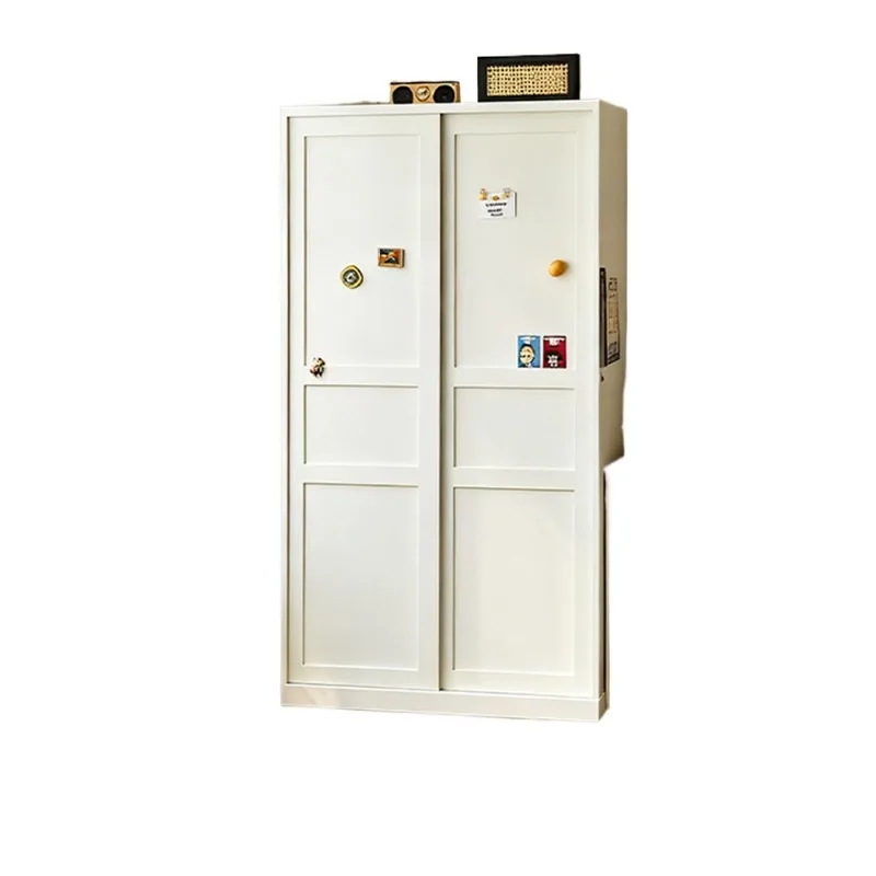 Steel sliding door wardrobe, household bedroom storage locker, small apartment space-saving metal wardrobe