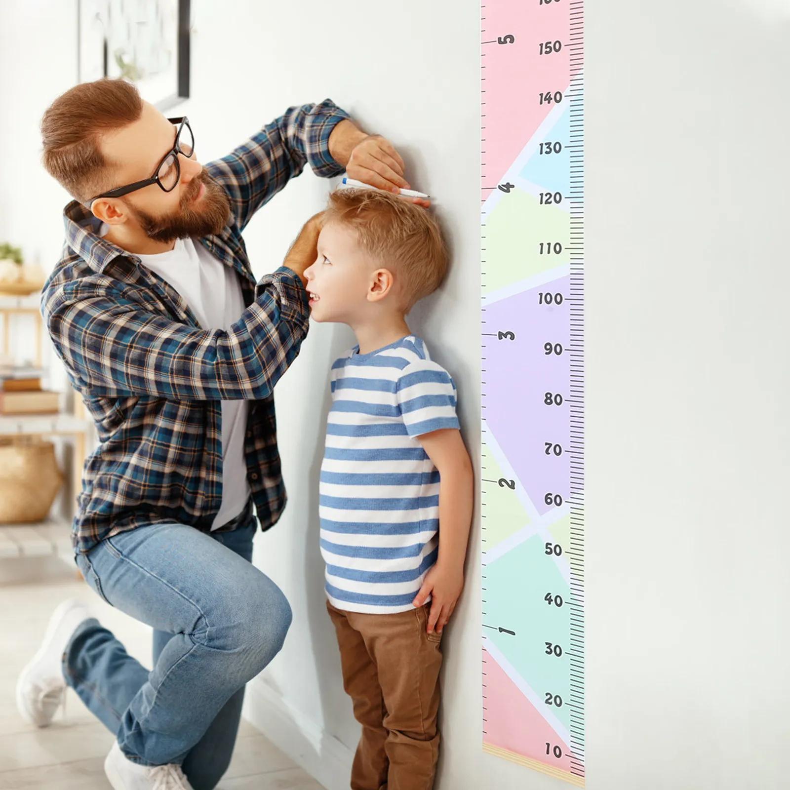 Wooden & Fabric Wall-Mounted Height Chart for Kids – Growth Measurement Tool, Nursery & Bedroom Decor