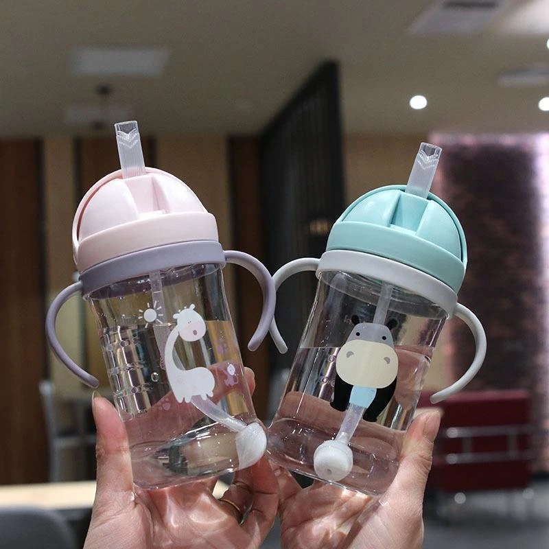

350ml Kids Drinking Cup Baby Feeding Bottle With Straw Gravity Ball Wide Caliber Bottle Portable Handle Water Bottle Watercup