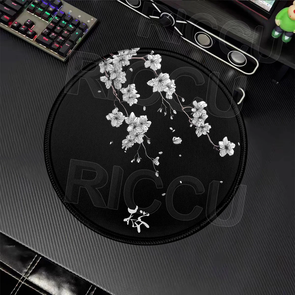 Sakura Black Mouse Pad Cherry Blossoms Mousepad Gamer Keyboard Pads Rubber Carpet PC Cabinet Mouse Mats Small E-Sports Round Pad