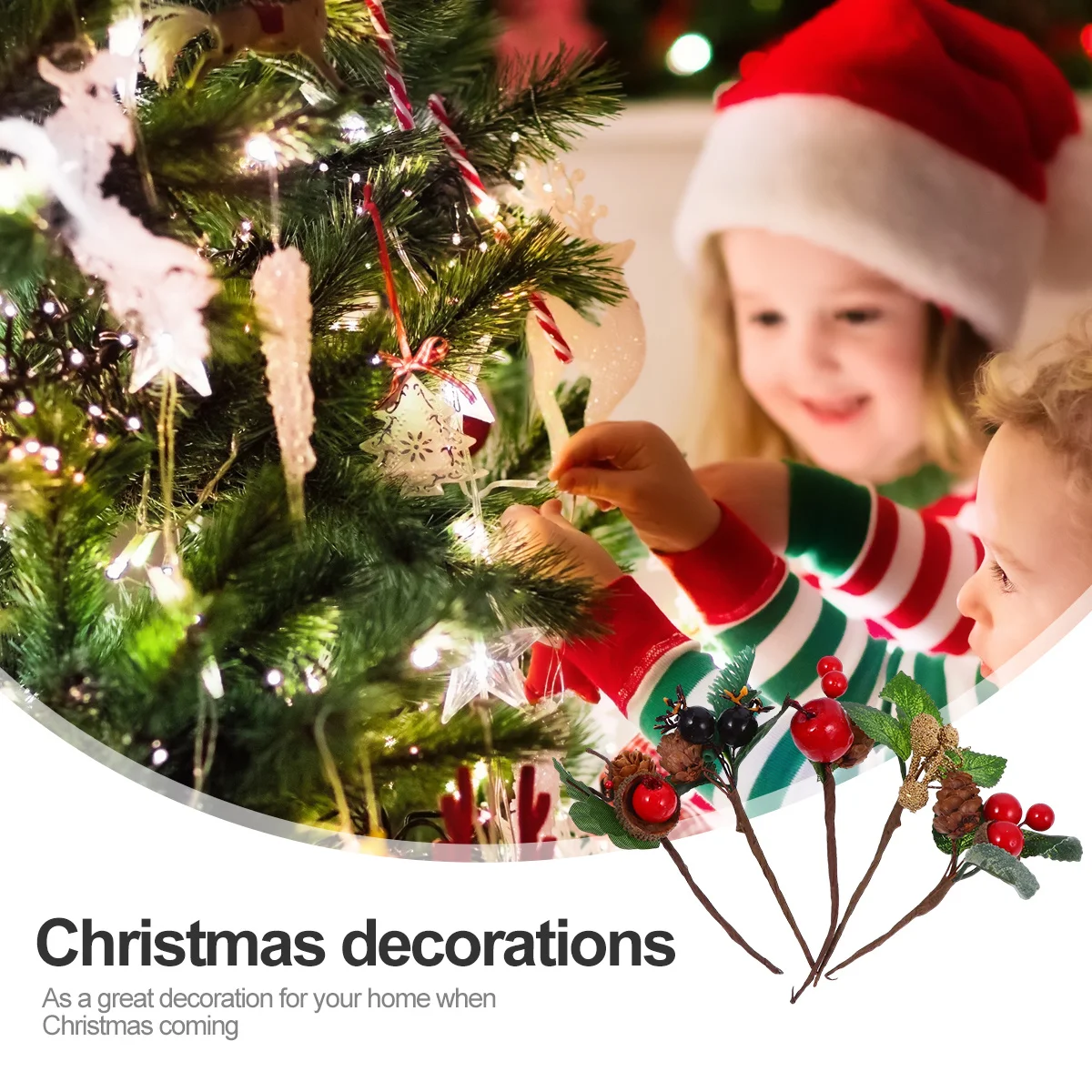 

5pcs Christmas Picks Artificial Pine Branch Fake Berries Pine Cones Simulation Flower Decor For Holiday Home Party Decoration