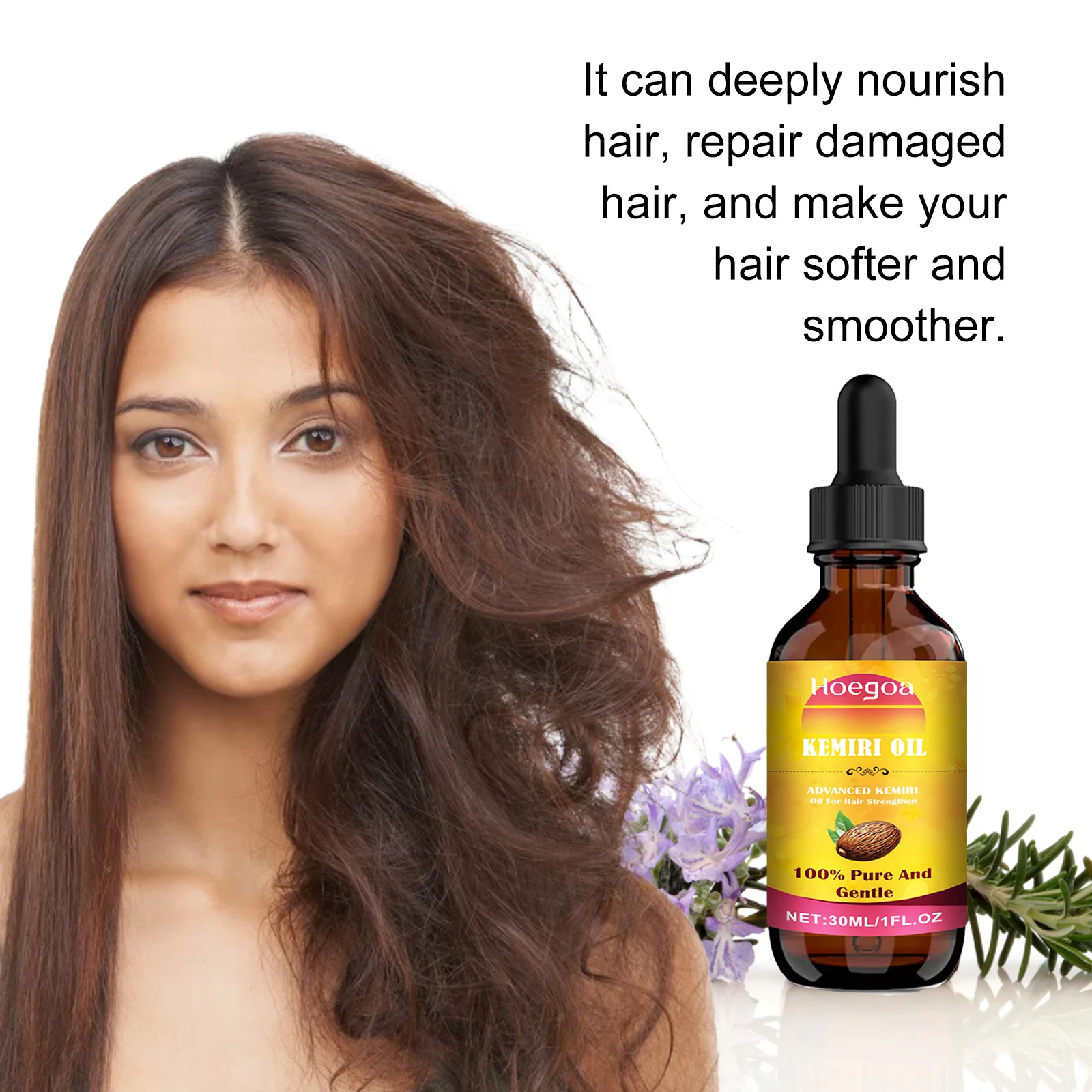 HOEGOA 30mL Kemiri Oil Deeply Nourishes Hair Repairs Damaged Hair Locks In Moisture Reduces Frizz Mild Ingredients Hair Oil
