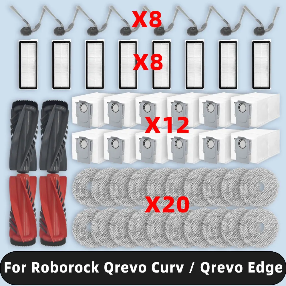 

Compatible For ( Roborock Qrevo Curv / Qrevo Edge ) Spare Parts Main Side Brush Mop Pad Filter Dust Bag Accessories Consumables