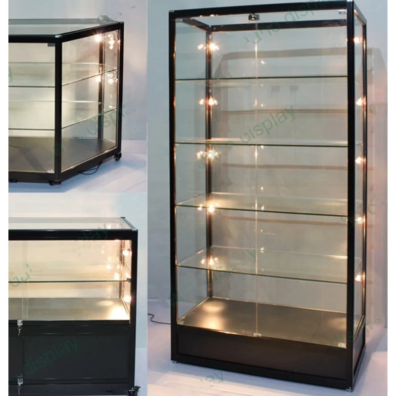 (Customized) 6ft high aluminium frame glass display retail shop LED display cabinet smoke shop showcase