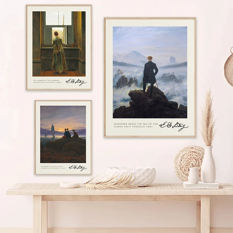 

Vintage Caspar David Friedrich Wanderer Above the Sea Fog Fine Art Print Poster Canvas Painting Wall Picture Room Home Decor