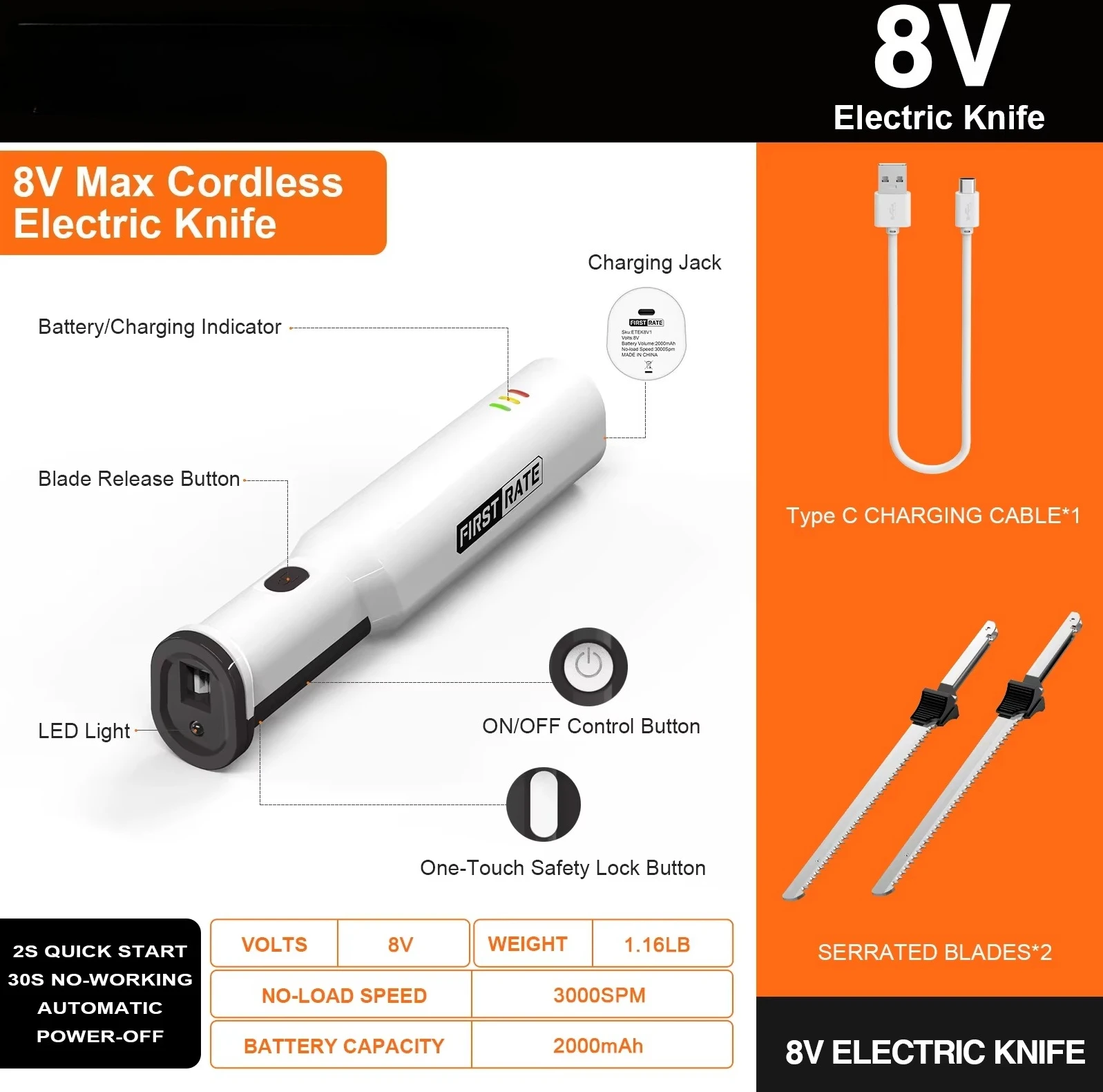 

Plastic Box Packed Portable Auto Multi Cordless Portable Barbecue Tools Roast Turkey Electric Knife with Service Fork