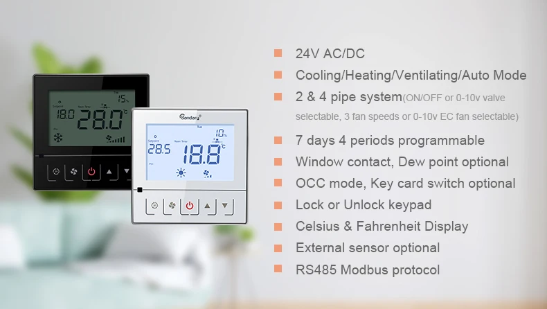 Bandary Lcd تعمل باللمس الرقمية RS485 Modbus Fan Coil ترموستات الغرفة الذكية القابلة للبرمجة #3
