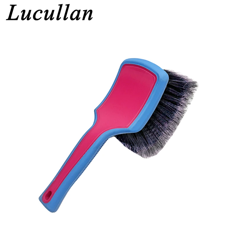 Lucullan Large Wheel Face Brush Ergonomic Easy Grip Handle - Super Soft Synthetic Flagged-Tip Bristle