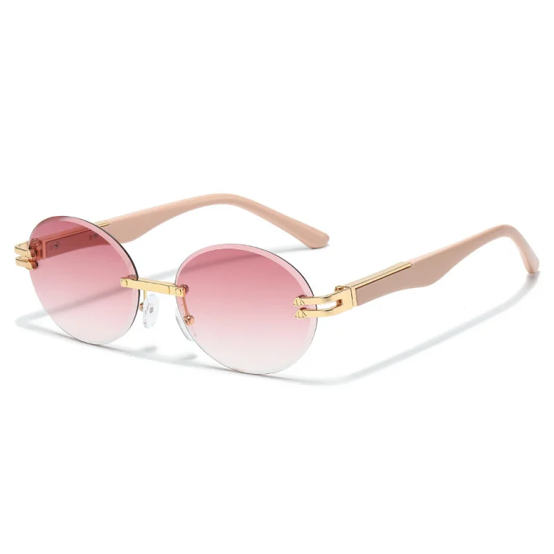 Brand Rimless Oval Sun Glasses For Women Exquisite Retro Ladies Street Fashion Sunglasses UV400 Ins Popular Oculos Gafas