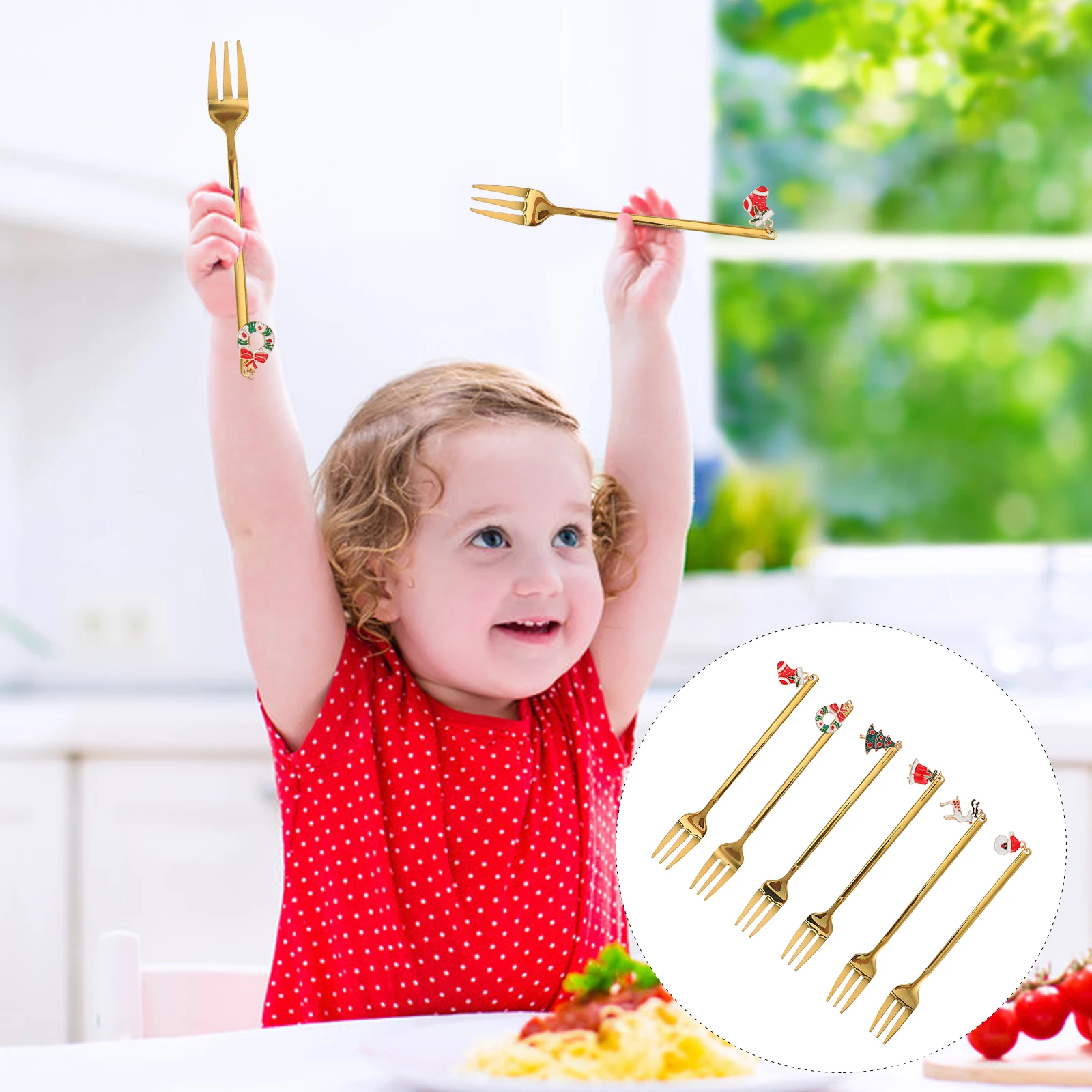 

6 Pcs Christmas Fork Suit Forks Sugar with Serving Utensils Festival Stainless Steel Mini