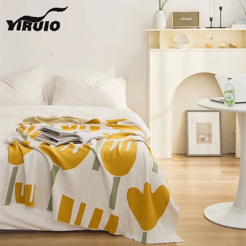 YIRUIO Abstract Floral Jacquard Cotton Blanket Autumn Soft Warm Knitted Decorative Throw Blankets For Bed Sofa Car Camp Blanket