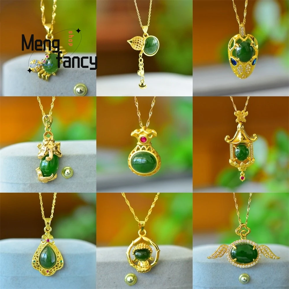 Copper Inlaid With Natural Hotan Jade Jasper Wealth Flows in From All Directions Pixiu Crab Fashion Pendant Popular Holiday Gift