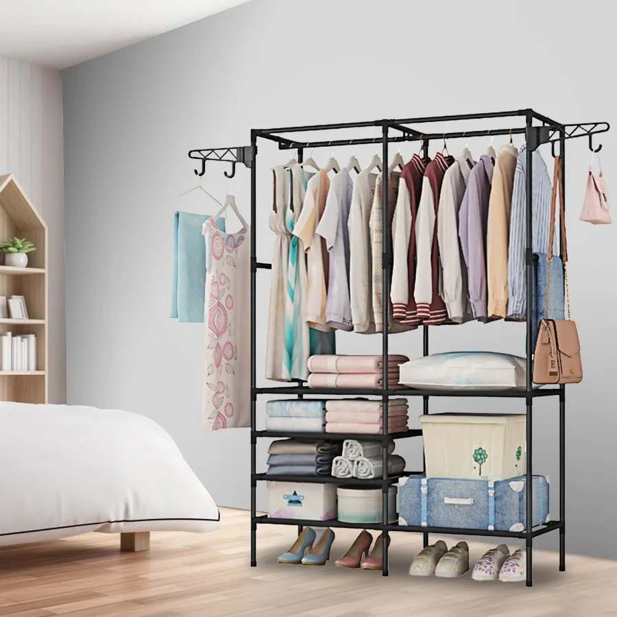 

Garment Rack Heavy Duty Metal Shoe Clothing Organizer Shelves Freestanding Multifunctional Clothes Wardrobe