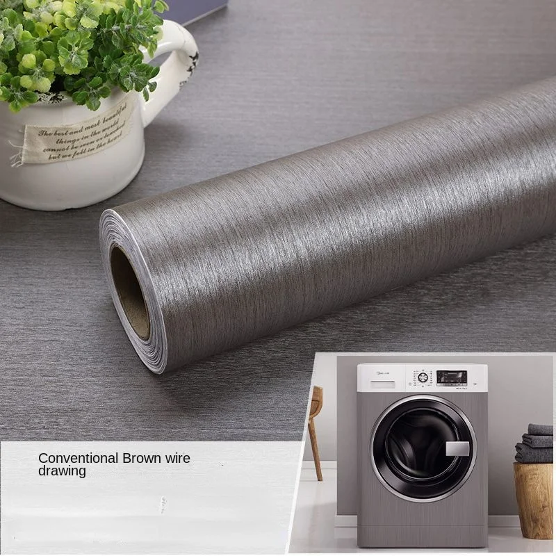 Self-adhesive Brushed Sticker Stainless Steel Air Conditioner Washing Machine Cabinet Door Waterproof Wallpaper Home Decoration