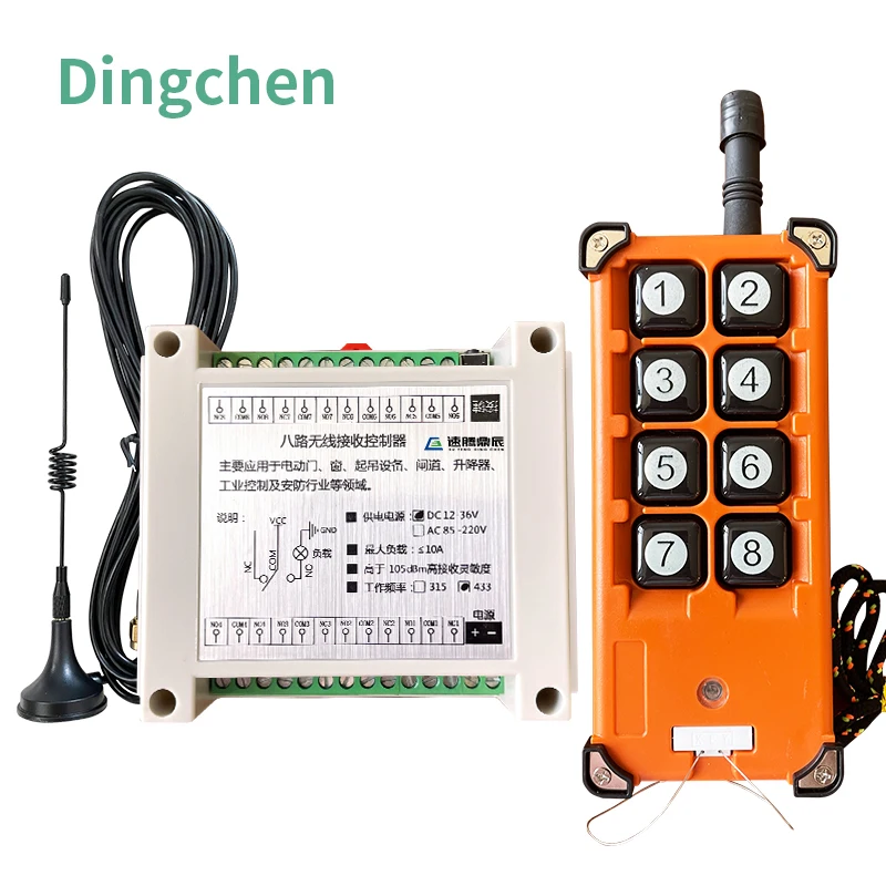 Sistema de Controle Remoto Sem Fio RF, Transmissor Universal, Potência Industrial, 315 MHz, 433MHz, DC 12V, 24V, 36V, 8 Canais, 200-3000m