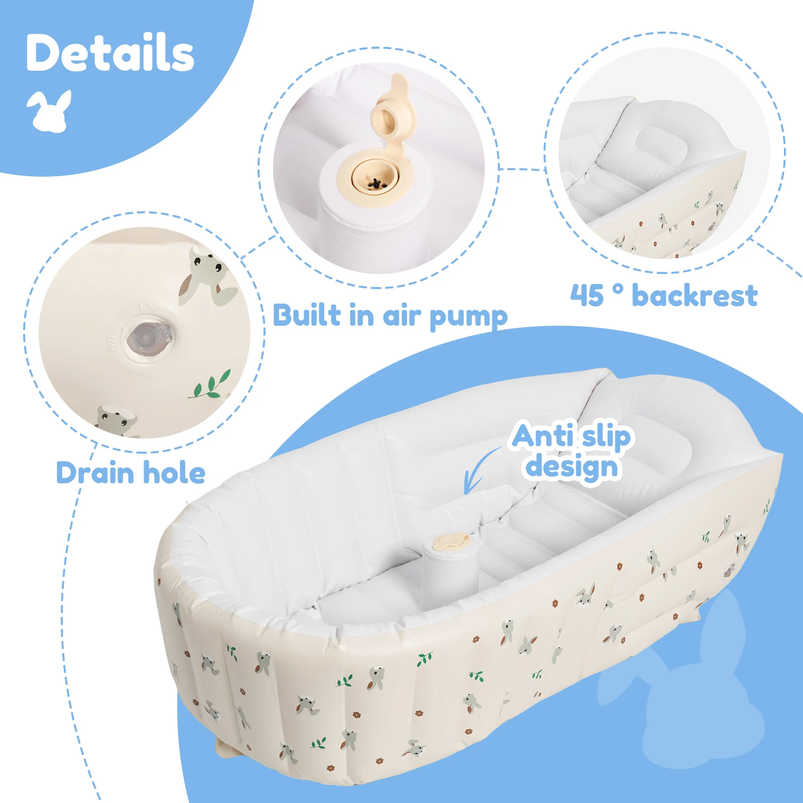 حوض استحمام للأطفال قابل للنفخ حوض استحمام بلاستيكي قابل للطي مع مضخة هواء مدمجة متعددة الاستخدامات ومضادة للانزلاق حوض استحمام للأطفال قابل للنفخ للمنزل #3