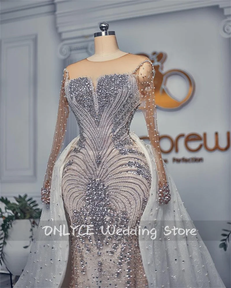 Luxury Mermaid Wedding Dresses With Detachable Train Crystal Beaded Diamonds Pearls 2023 New Design Bride Gowns Custom Made