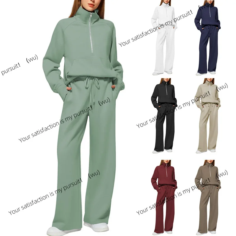 

ZOCI-2 шт. комплект большого размера, толстовка с половиной молнии, широкие спортивные штаны, повседневный женский костюм