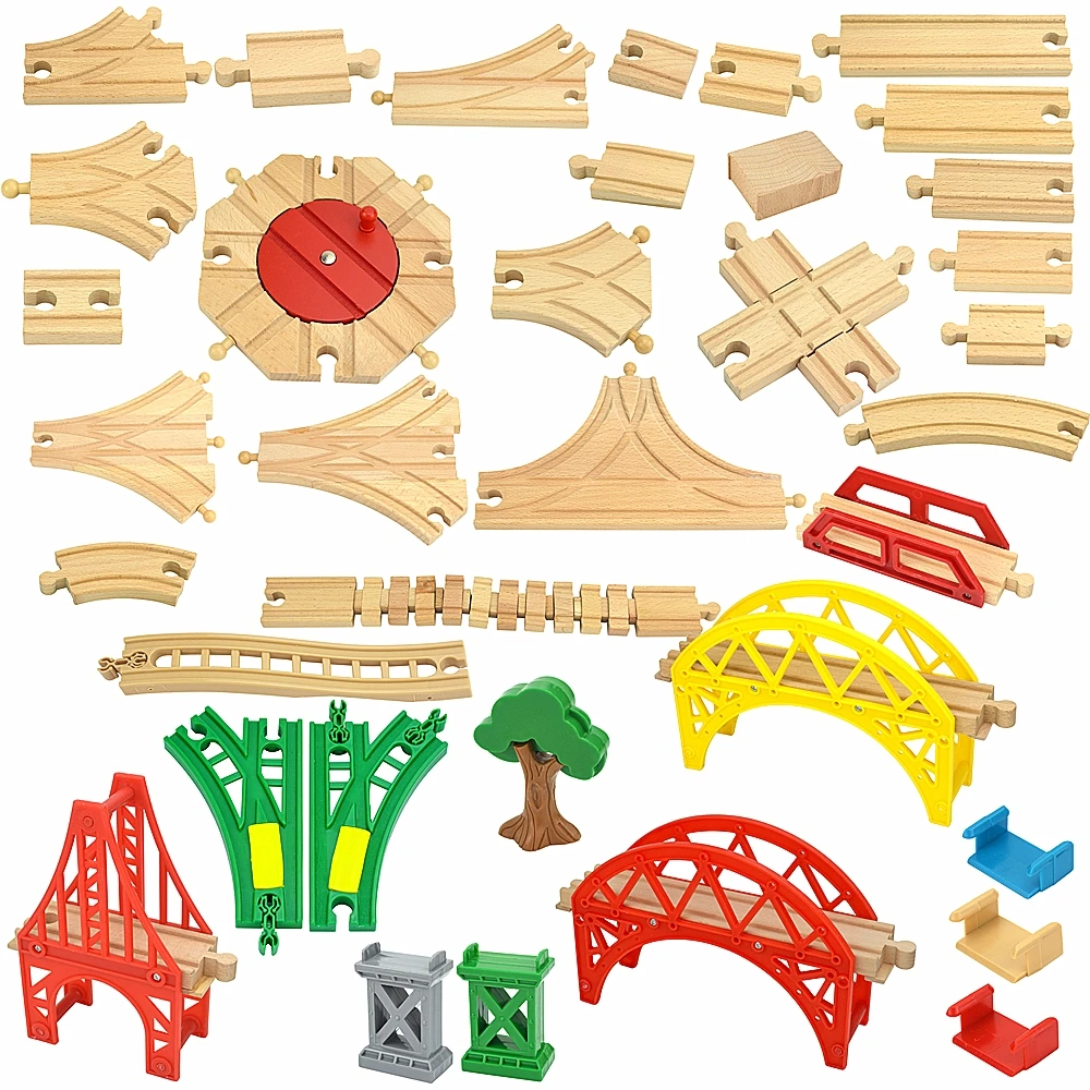 Soorten Houten Spoor Accessoires Beukenhout Railway Trein Spoor Connector Speelgoed Fit Biro Alle Merken Houten Tracks Verlichting Speelgoed