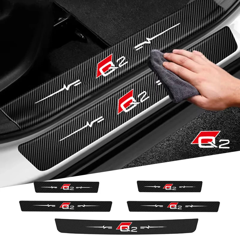 Carbon Fiber Door Sill Threshold Stickers For Audi Q2 Logo Trunk Bumper Guard Anti‑Scratch Interior Exterior Auto Accessories