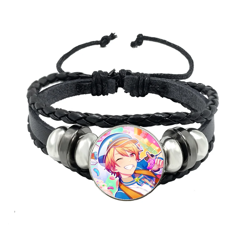 Project SEKAI Anime Wonderlands×Showtime Tenma Tsukasa Leather Rope Button Bracelet Glass Dome Badge Bracelet For Fans Gift