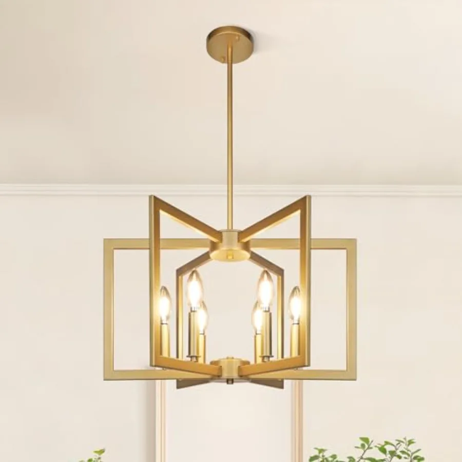 

Pendant Light, Modern Farmhouse Dining Room Light Fixtures Over Table, Industrial Metal Geometric Kitchen Chandelier for Entryw