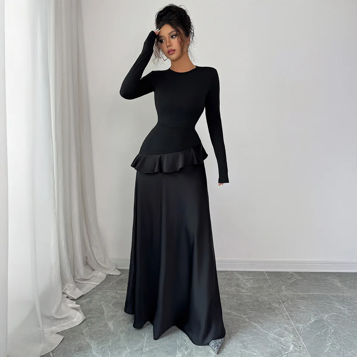 Vestido largo de encaje de manga larga elegante de gama alta ropa de mujer 2025 Otoño Invierno