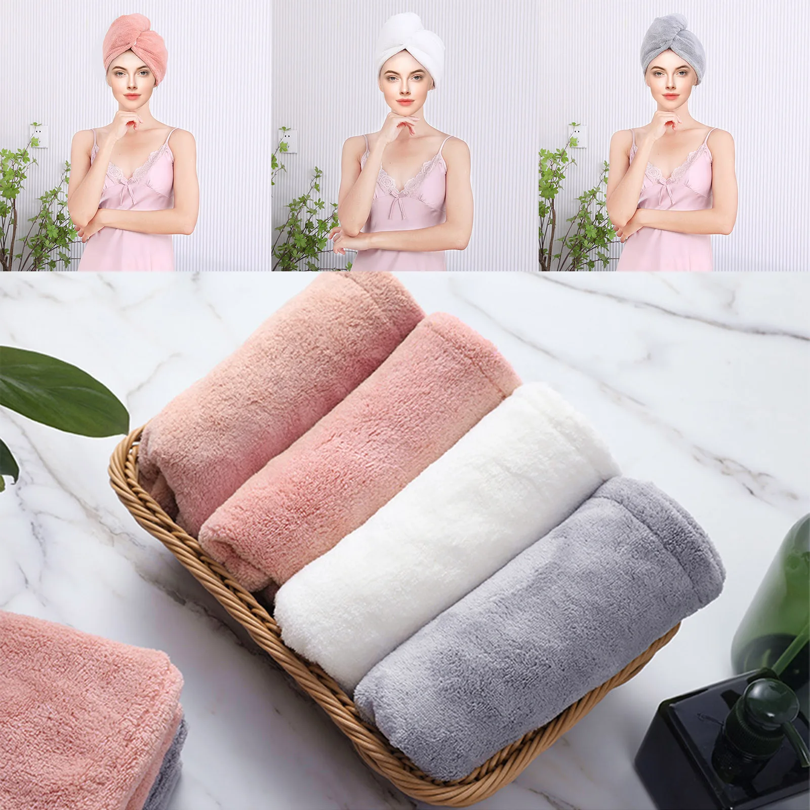 

Absorbent Coral Fleece Hair Drying Towel Turban Twist Head Wrap Bath Towel Cap with Button for Long Short Hair Quick Dry