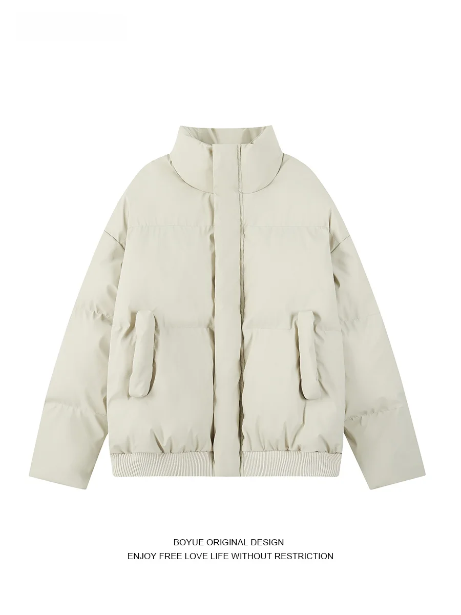 

Boyue Pure Color Stand Collar Puffer Jaet ex Warmth Outerwear Bread Sle Large Size Cotton Coat Youth Faion