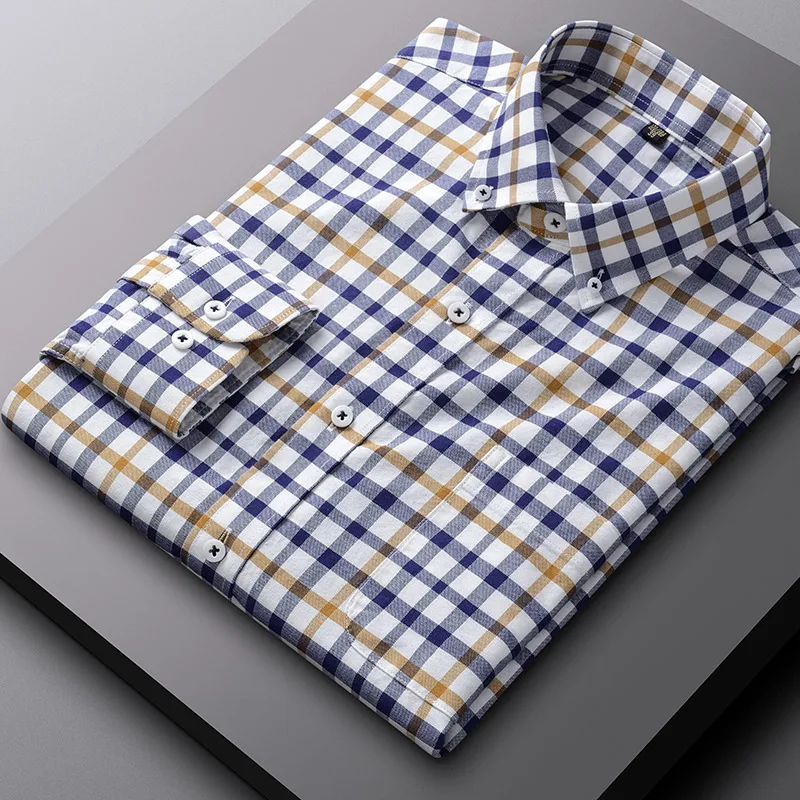 New in shirts long-sleeve shirts for men slim fit formal plain shirt big size pure cotton striped plaid office business clothes