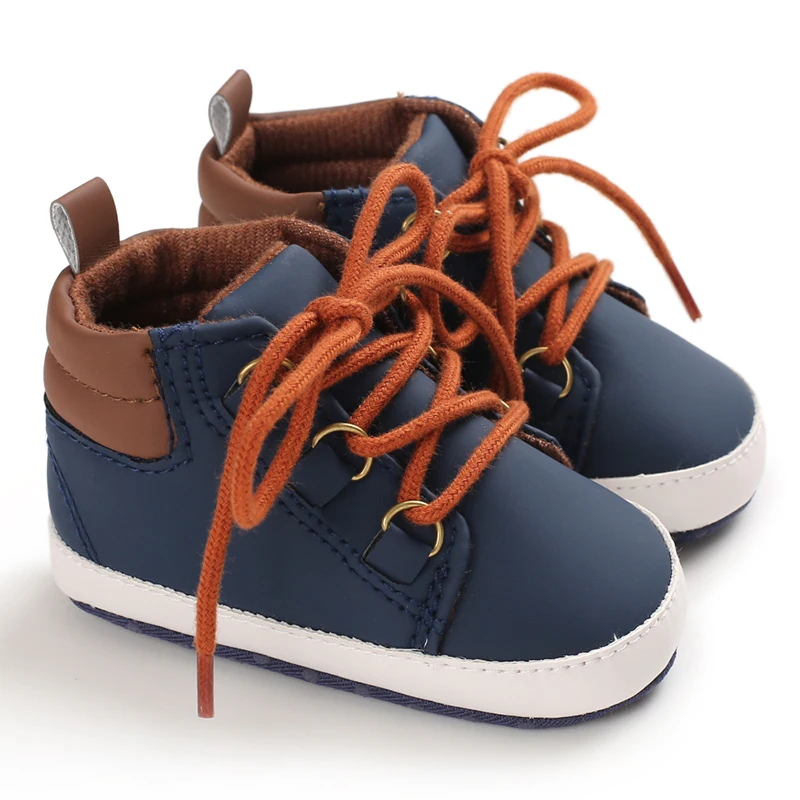 Sapatos de bebê de cano alto de comércio exterior azul para meninos de 0 a 1 ano, calçados esportivos casuais, sapatos de caminhada antiderrapantes