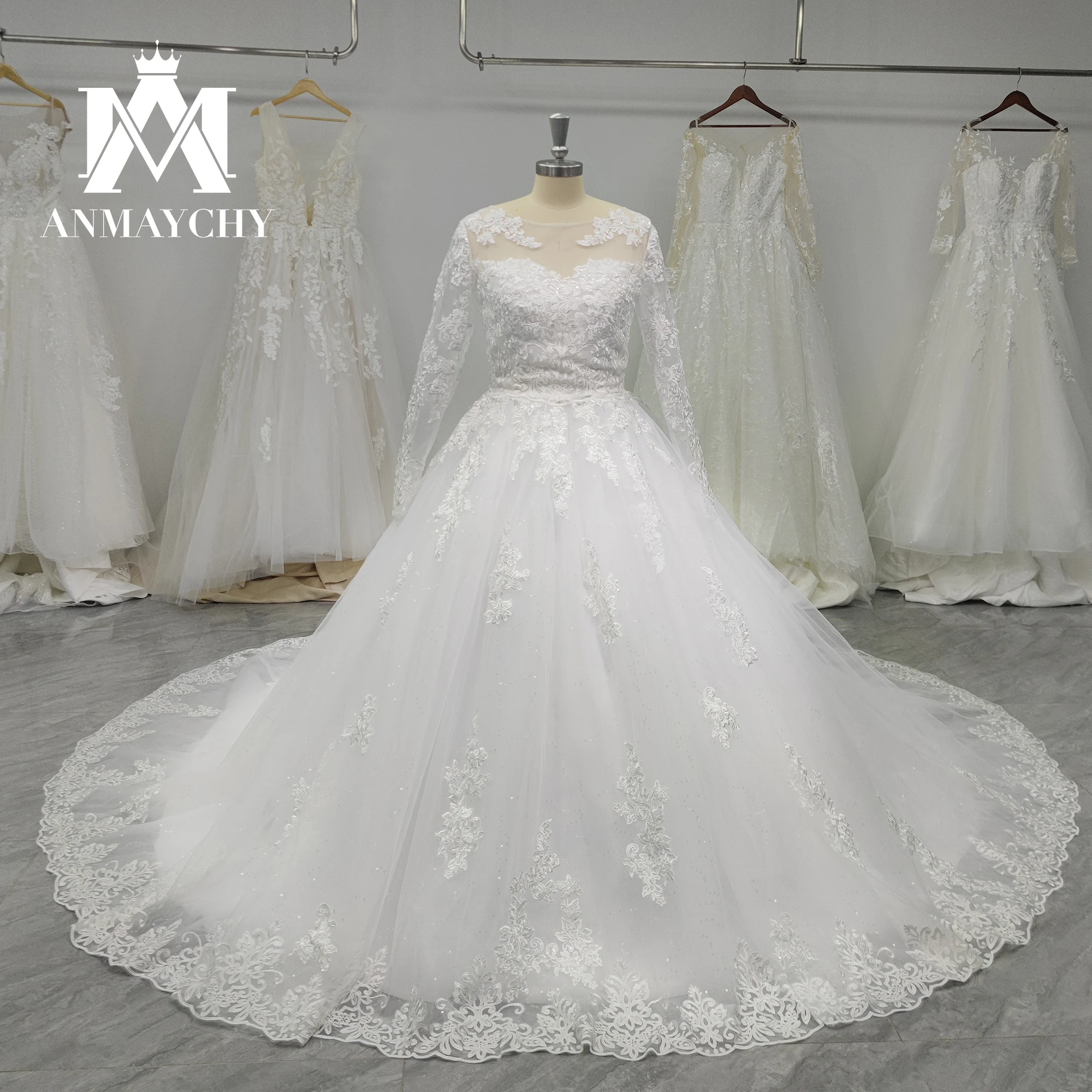 ANMAYCHY Strapless Wedding Dresses 2022 Modern Strapless With Jacket Long Sleeve Appliques A-Line Wedding Gown Vestidos De Novia