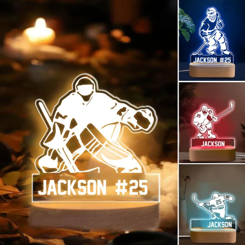 

Personalized Hockey Night Light Custom Name Number Acrylic Lamp Hockey Room Decor Sports Gift for Dad Son Boy Kid Team Fan Coach