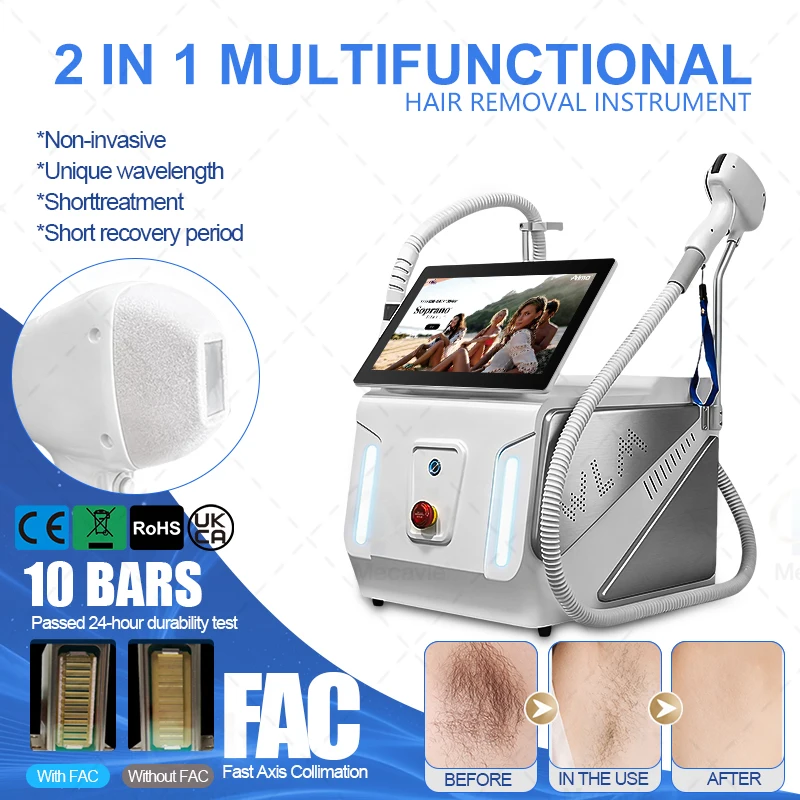 Diode Laser Hair Removal Machine 6 Wavelength 755 808 810 830 940 1064nm 2 in 1 ND YAG Pico Q Switch Painless Epilation 5000W