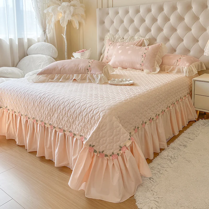 AI WINSURE-Satin Jacquard Bedspread Set Cotton, Queen Size Bed Sheet, with 2 Pillowcases, Elegant Double Size Coverlet, 3PCS