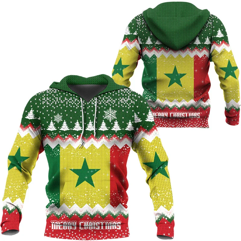 Sudadera con capucha con estampado 3D de bandera de Senegal para hombre, Jersey informal de manga larga con emblema nacional, ropa de calle holgada