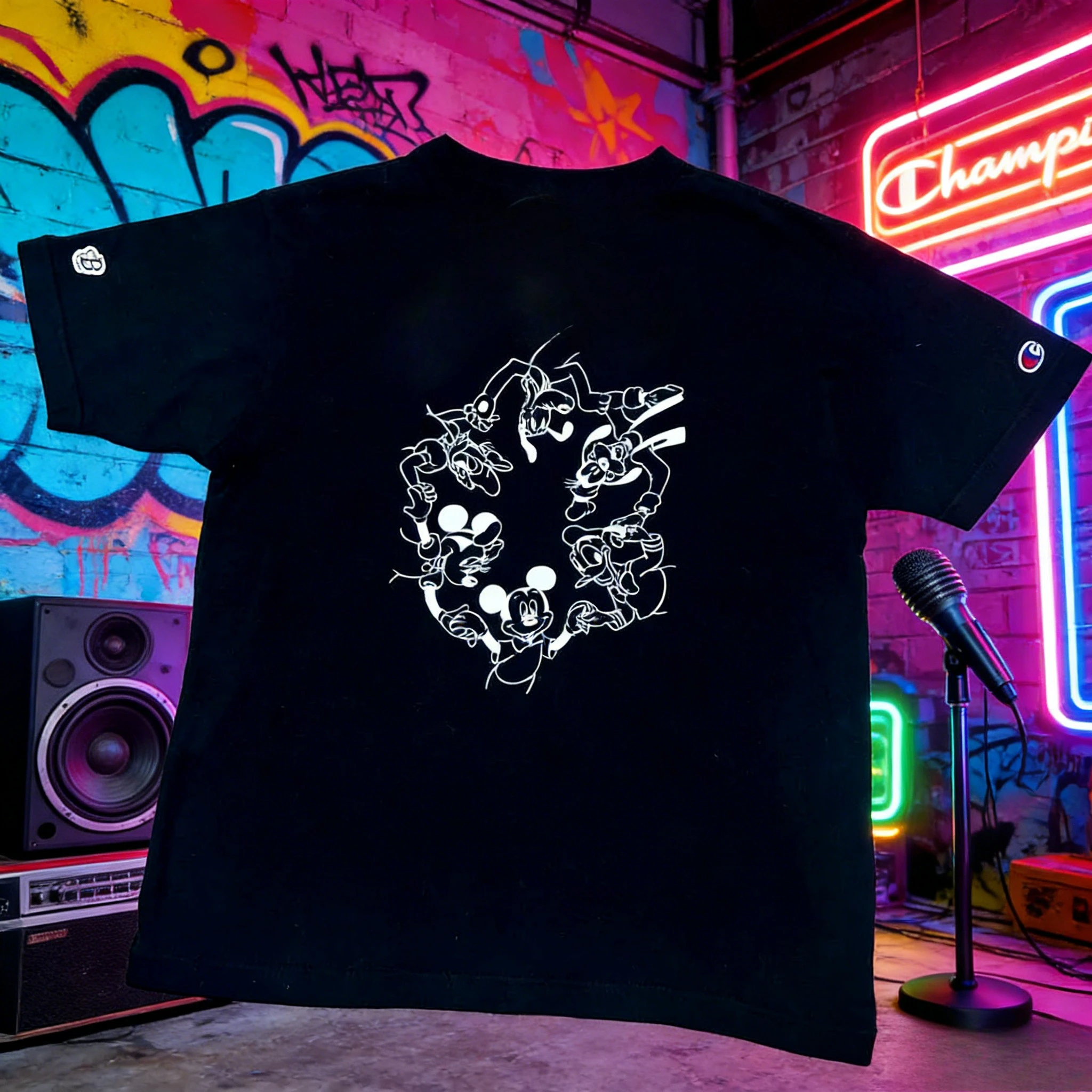 

Disney Summer Mickey Mouse Black 100% Pure Cotton Printed T-shirt for Men and Women, Casual Street Loose and Breathable Top