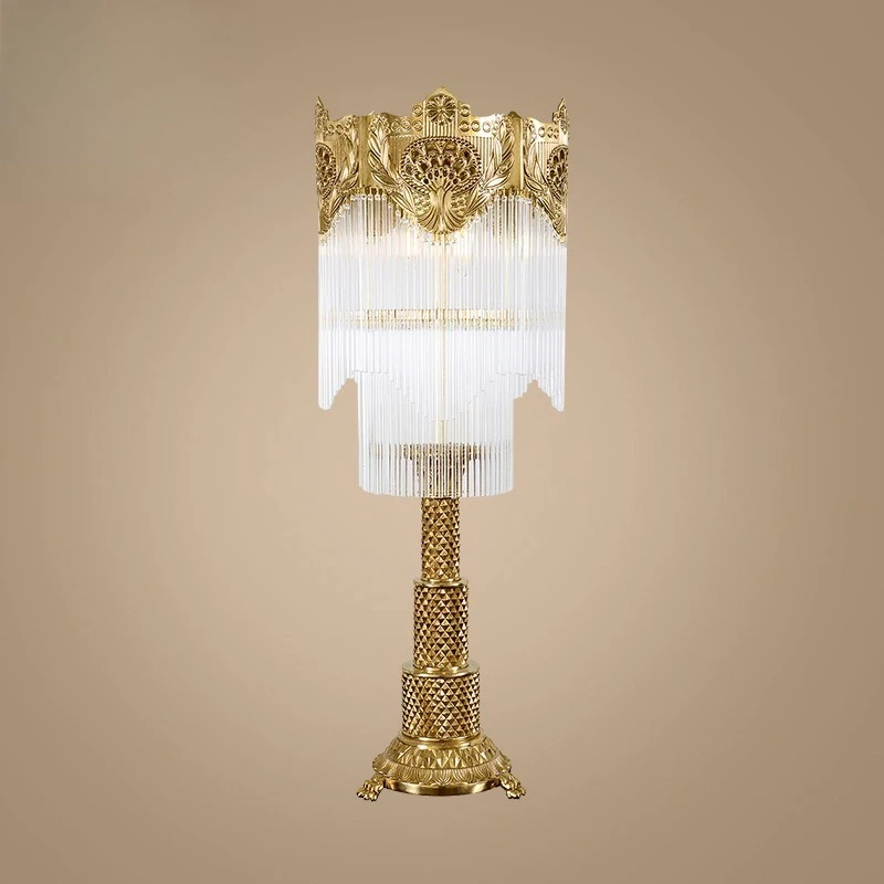 French table lamp, European villa luxury retro pure copper living room large table lamp, bedroom bedside study full copper