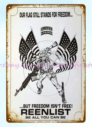 US Army Airborne Ranger Recruiting Freedom isn't Frees metal tin sign