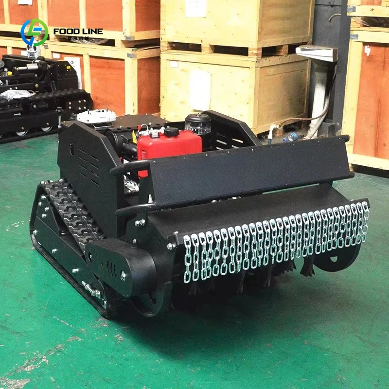 Customized New Remote Control 4-Stroke Cordless Flail Diesel Power Crawler Lawn Mower for Agriculture Slope Work