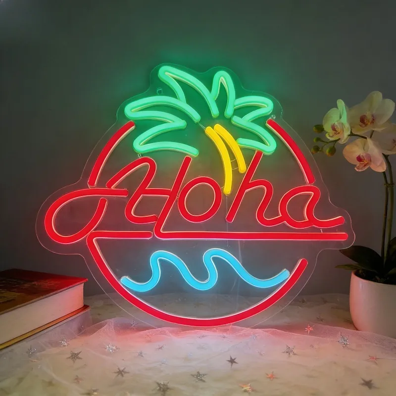 

Aloha Pineapple Neon Sign LED USB Rechargeable Night Light Aesthetic Wall Art Home Decor for Beach Home Bar Summer Party Decor