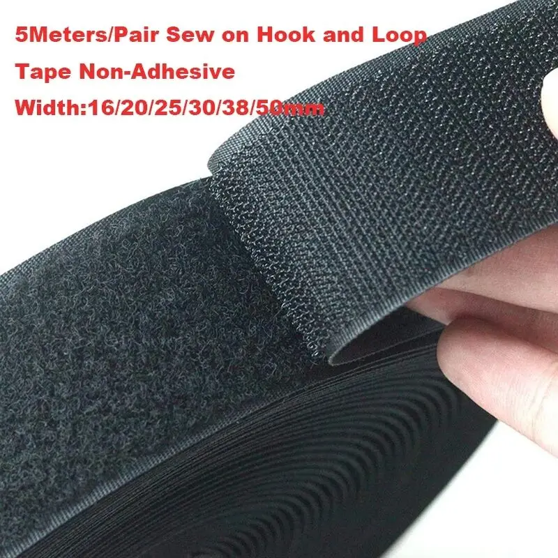 5Meter Sewing Touch Fastener Non-Adhesive Hook and Loop Strip Velcros Tape Magic Nylon Fabric Strap for DIY Sew-on Accessories