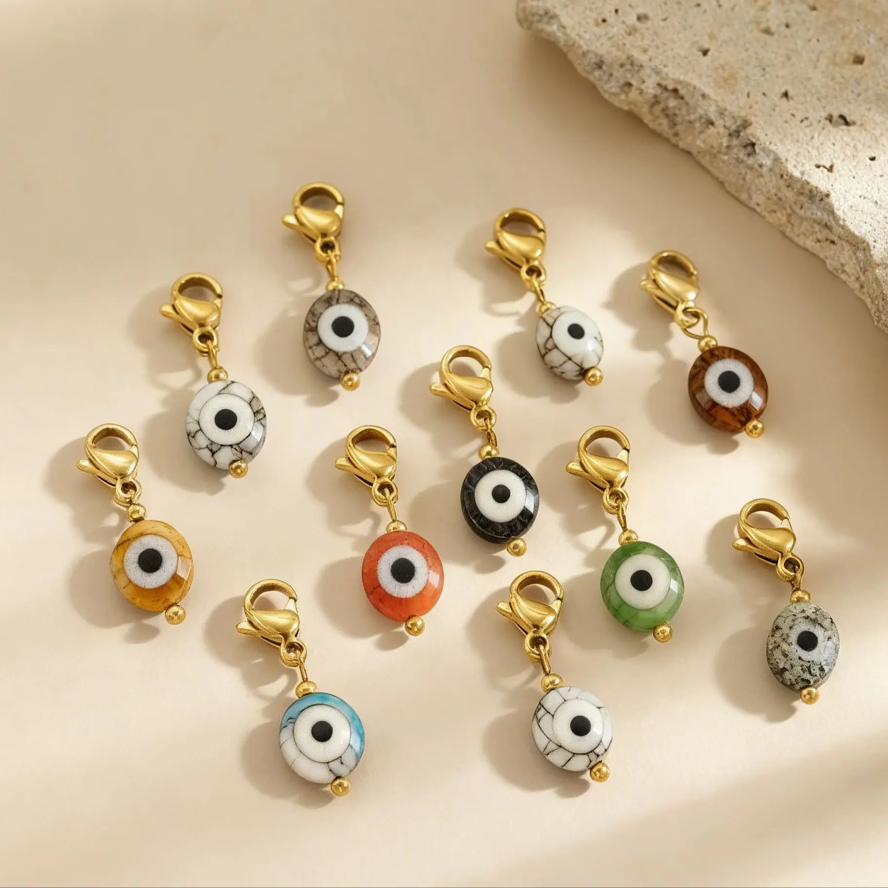 

Natural Stone DIY Oil Dropl Eye Shape Accessories Charm Stainless Steel Gold Plated Heart Pendant with Clasp Fashion Jewelry