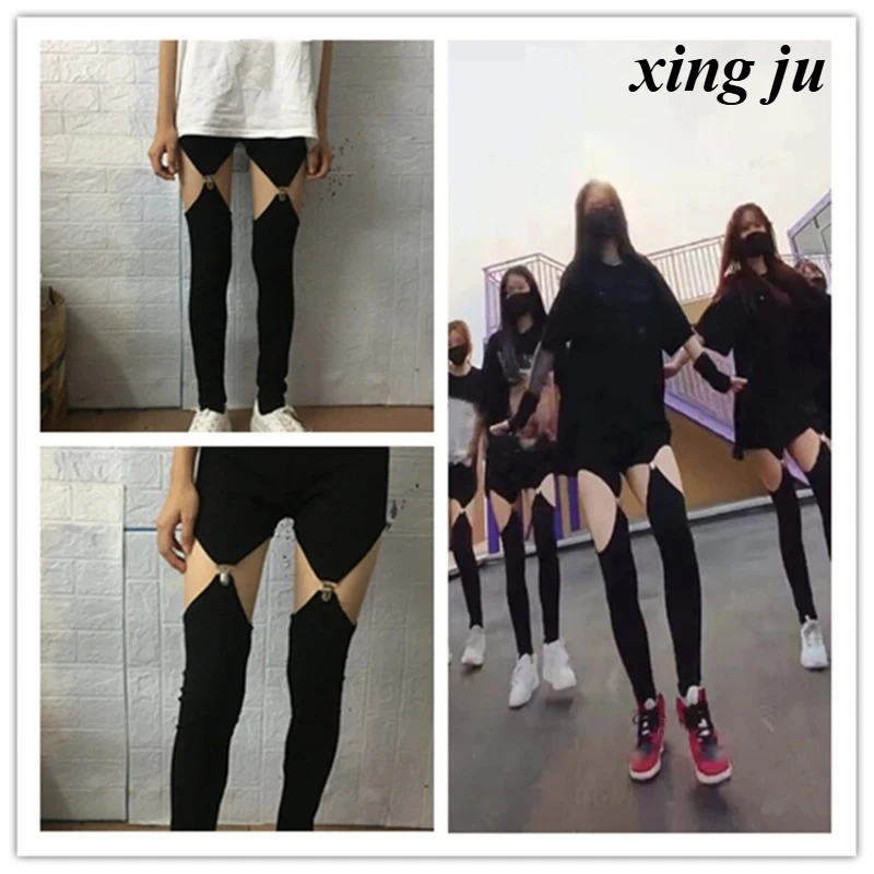

New Kpop Korean Singer Stage Outfit Women Sexy Black Hollow Pants Festival Clothing Ladies Nightclub Rave Dancer Hip Hop Clothes