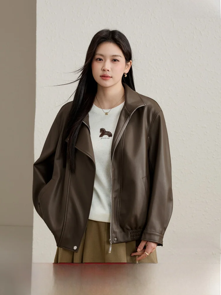 

Универсальная ретро-куртка из искусственной кожи больших размеров для женщин: модный дизайн, открытый кардиган, новинка весенней коллекции