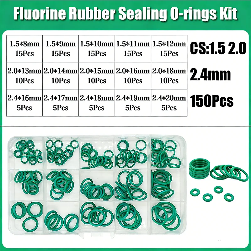 FKM Grüner O-Ring-Satz Fluorkohlenstoff-Dichtungsringe für Auto-Motoren, Hydraulik, Sanitär, Chemikalienbeständig, Öl- und Hitzebeständig, 75 Shore A – Detail 5