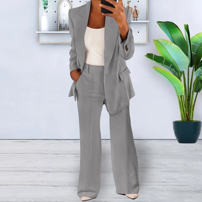 Blazer décontracté imbibé pour femme, vêtements de travail taille haute, ensemble de vêtements 2 pièces, manches longues, pantalon adt, printemps,