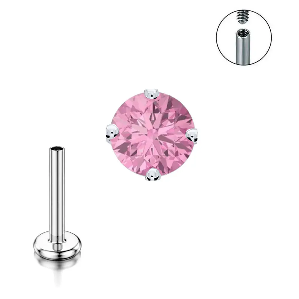 Colorful 5A+ Zircon Threaded Earrings G23 TItanium 3/4mmCZ Labret Stud Piercing Nose Studs Four Prong Fine Jewelry for Women